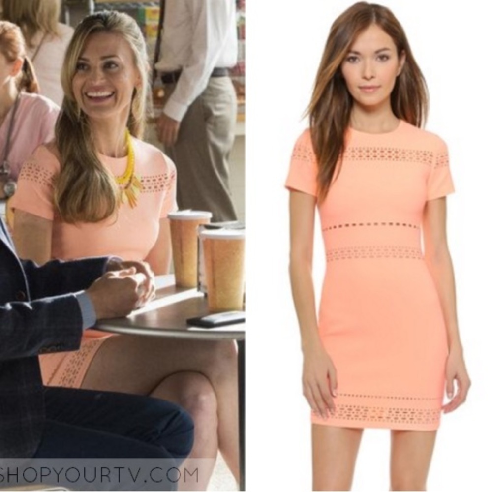Elizabeth and James Peach Crochet-Trim Short Sleeve Sheath Dress